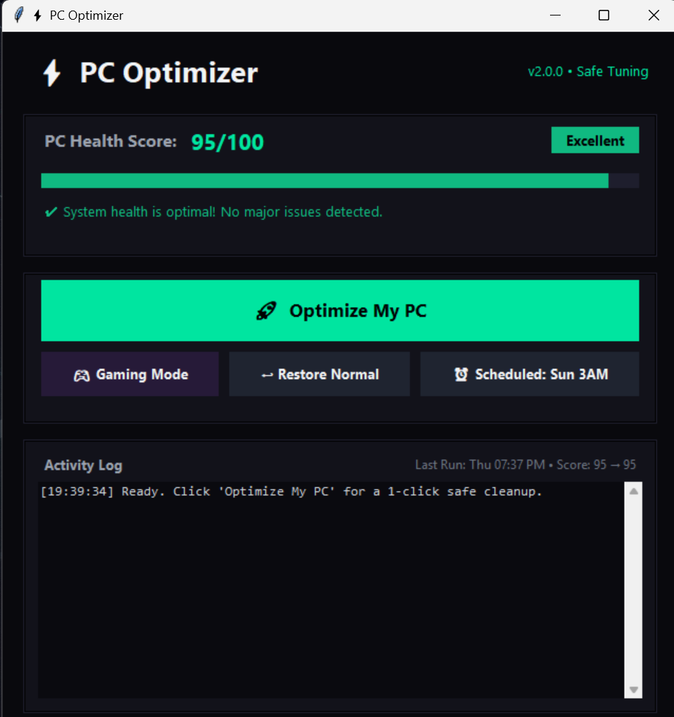 PC Optimizer Desktop GUI Interface