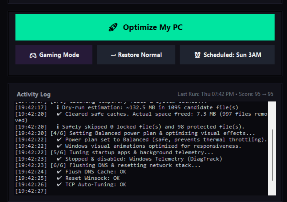 1-Click Tuning & Restore Actions